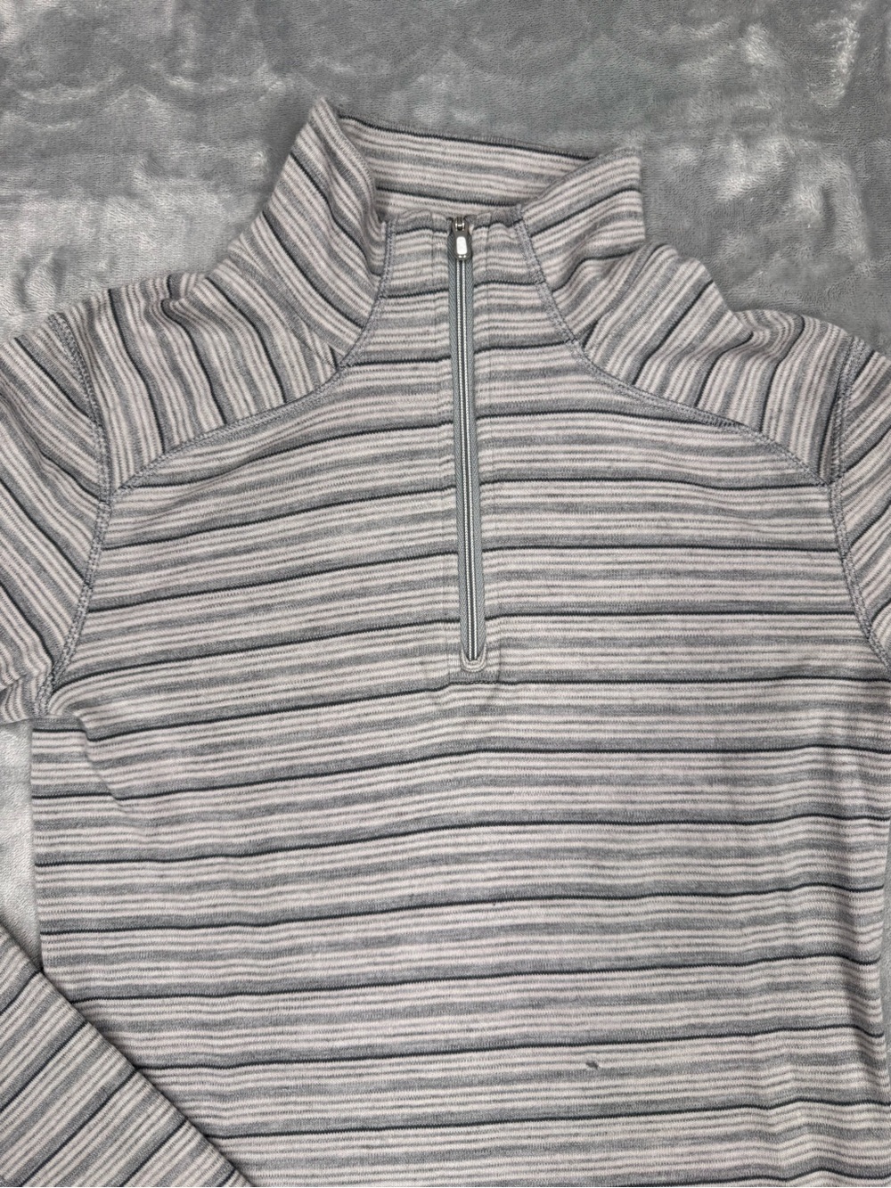 Smartwool Gray Striped Quarter Zip Sweater with Yellow Trim - Picture 2 of 8
